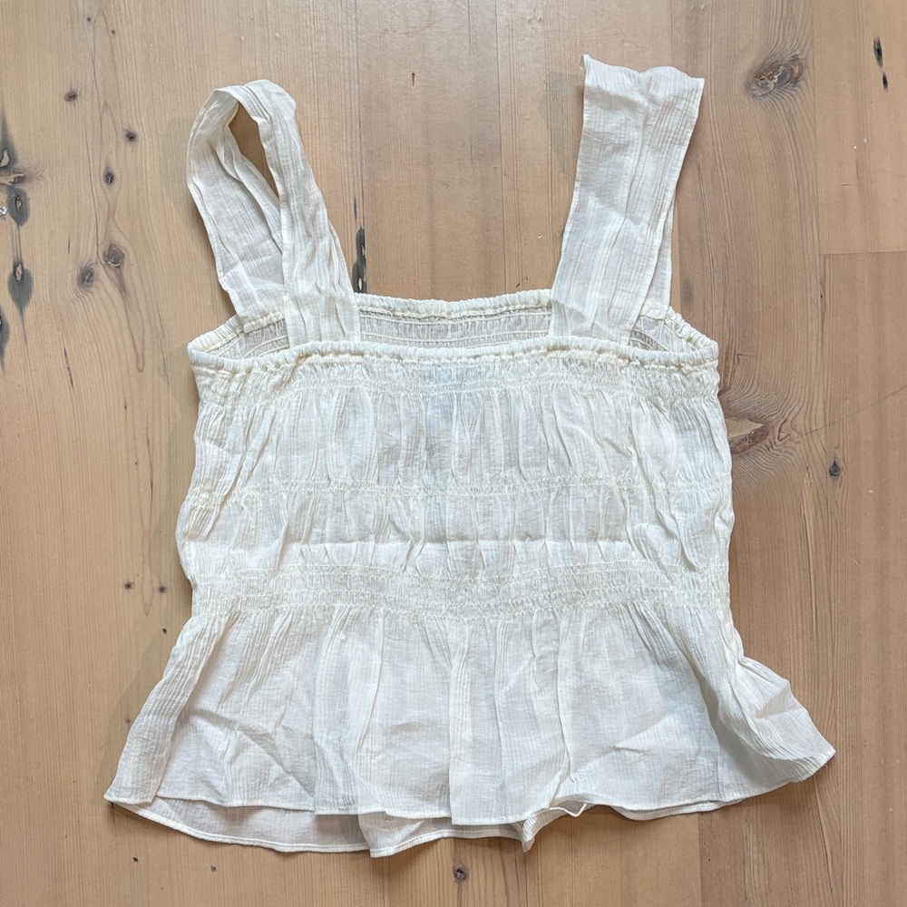 Worn Once! Festival-Ready Cream Smocked Tank Top with Ruffle Hem - Picture 4 of 6